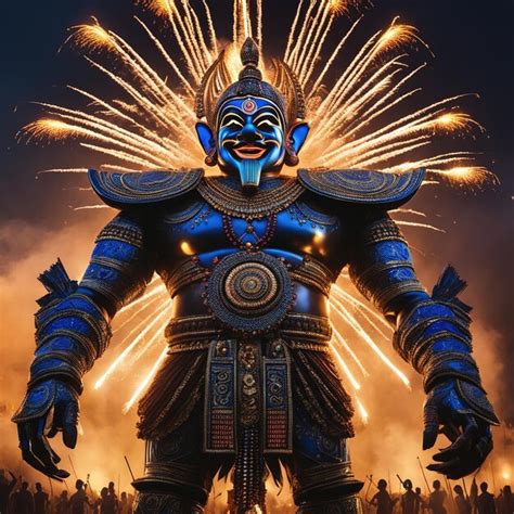 Premium AI Image | Dussehra Festival Beautiful Fireworks amp Ravan Dahan Burning