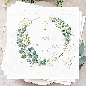 Lot De Serviettes De Table En Papier Vert Pour Communion Motif