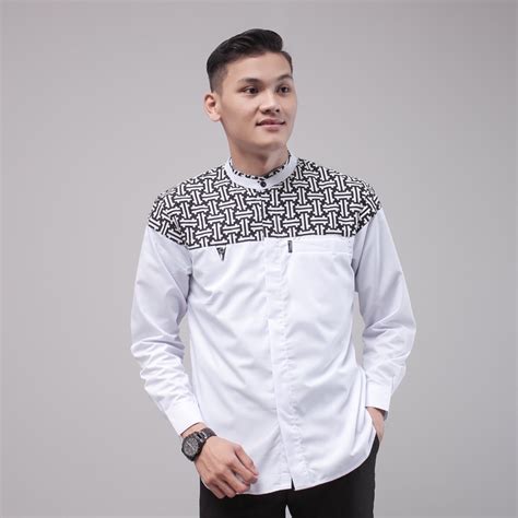 Jual Baju Koko Pria Elrumi Lengan Panjang Motif Falcon Warna Putih