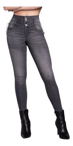 Pantalón Mezclilla Mujer Seven Súper Skinny Push Up Gris Envío gratis