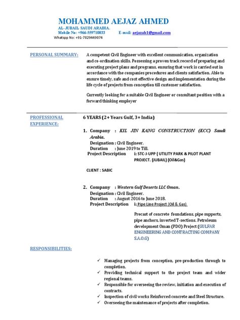 Mohammed Aejaz Ahmed Personal Summary Pdf Economic Sectors Business