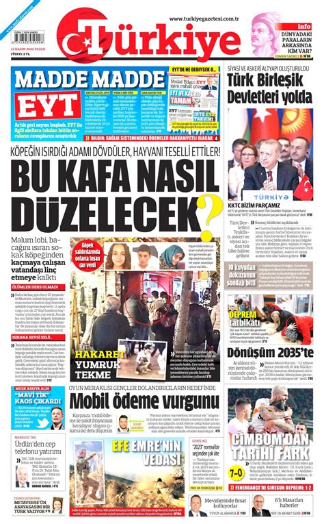 Türkiye Gazetesi Gazetesi 13 Kasım 2022 Pazar