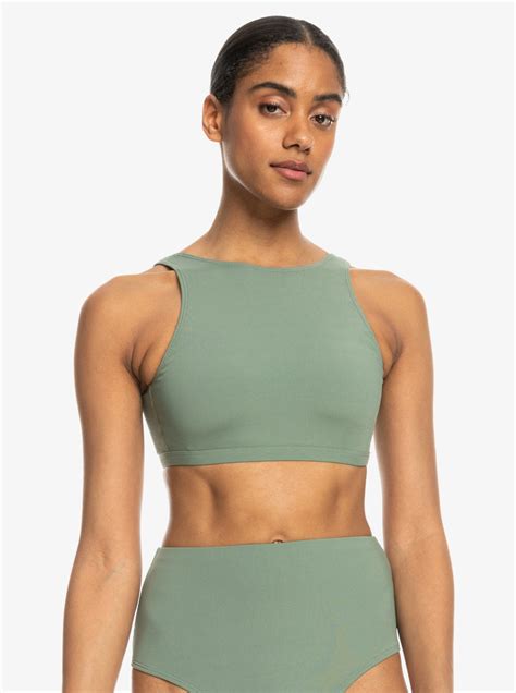 Roxy Pro The Pop Up Crop Bikini Top Agave Green