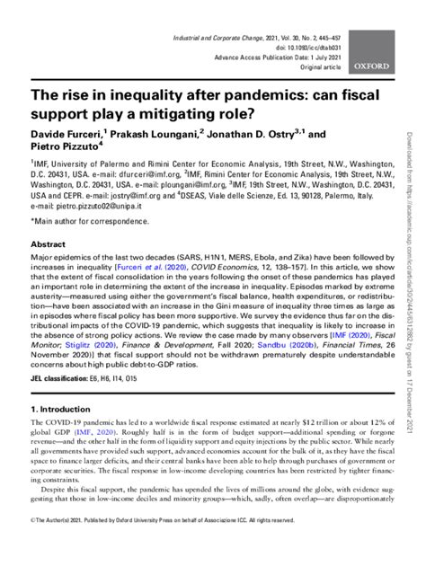 Fillable Online Iris Unipa The Rise In Inequality After Pandemics Can