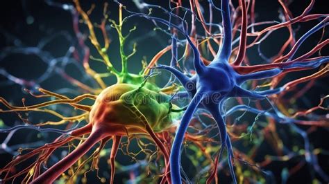 Neuronas En El Cerebro Con Un Estilo De Renderización 3d Y Un Esquema