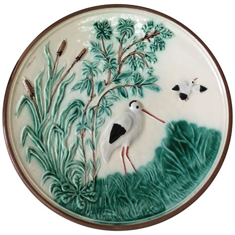 German Majolica Stork Plate Circa 1900 For Sale At 1stdibs