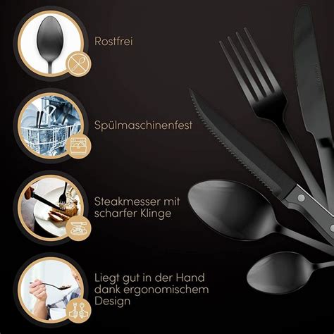 Neu Besteck Set Personen Teilig Schwarz Edelstahl Scharf Kaufen