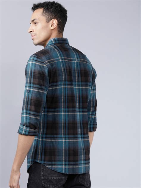 Buy Locomotive Navy Blue Blue Slim Fit Checked Casual Shirt For Men