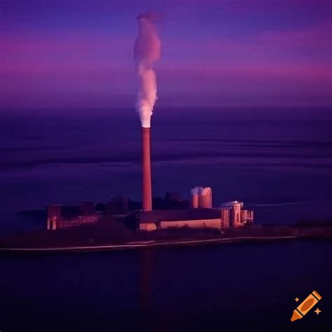 Birds Eye View Of A Coal Power Plant Against Dark Purple Background On Craiyon