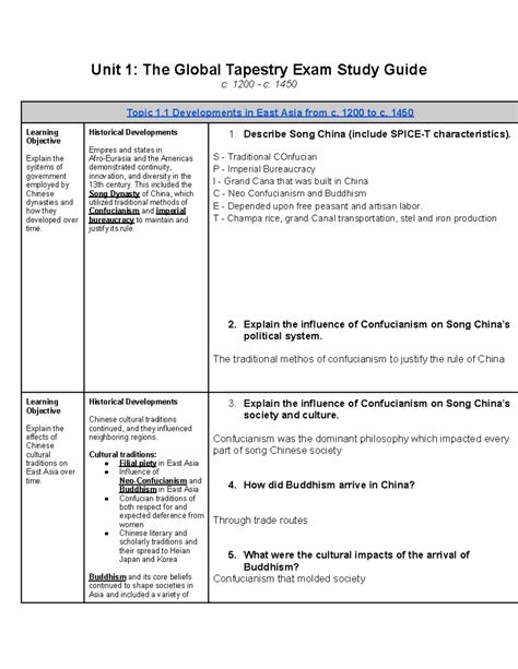 Unit 1 Student Study Guide 9020976 Unit 1 The Global Tapestry Exam