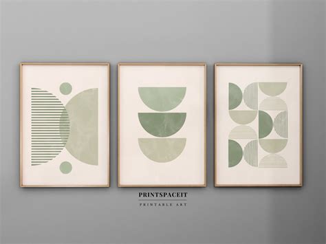 Sage Green Wall Art Set Of 3 Mid Century Modern Art Print Set Of 3