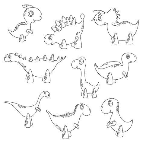 Conjunto De Dinossauros Fofos Desenho De Personagens De Desenhos