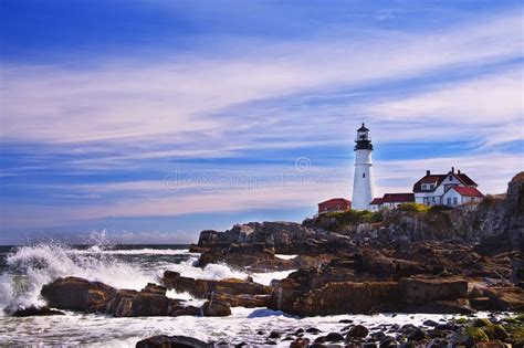 Lighthouse on the Wild Rocky Shores of the Atlantic Ocean. USA. Maine ...