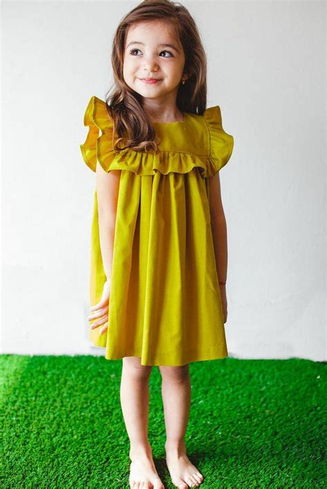 Little Girls Mustard Yellow Ruffle Cotton Dress Cute Girl Dresses