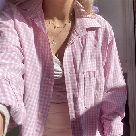 Pink Gingham Shirt 💗 Size Xl But Also Looks Great Depop