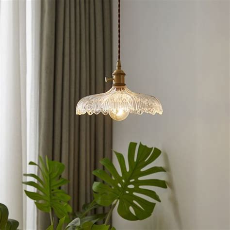 Industrial Scalloped Edge Ceiling Light Single Clear Glass Hanging