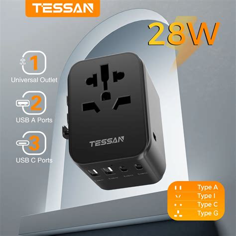 Tessan Universal Travel Adapter All In One Travel Charger With Usb