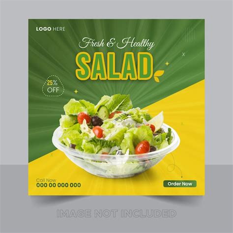 Diseño de publicación de redes sociales de ensalada Vector Premium