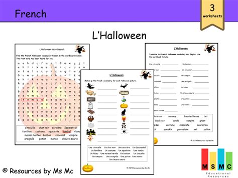 French L Halloween Worksheet And Wordsearch Teaching Resources