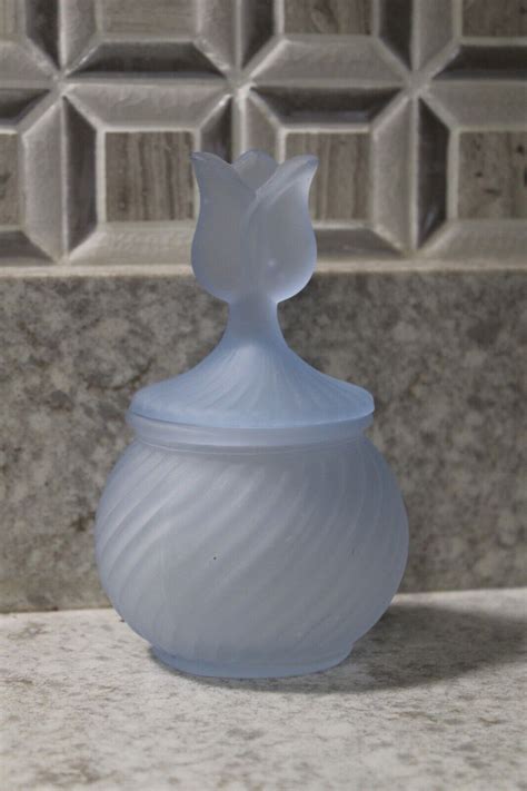 Partylite Covered Candle Votive Jar Blue Satin Frosted Glass Tulip