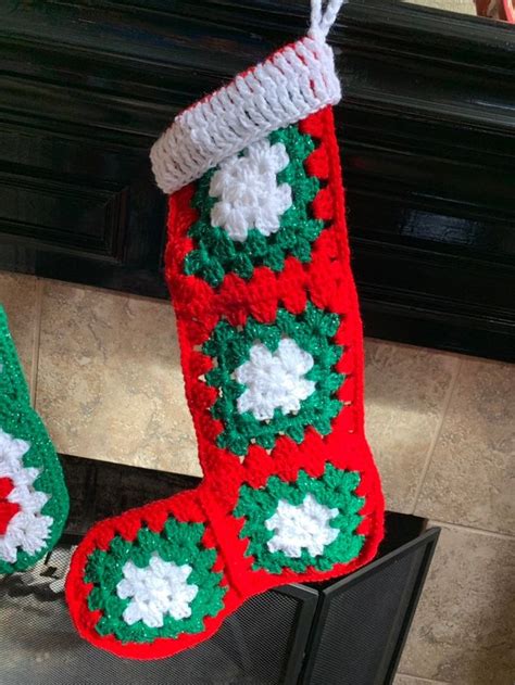 Classic Crocheted Granny Square Christmas Stocking Etsy Christmas Stockings Granny Square