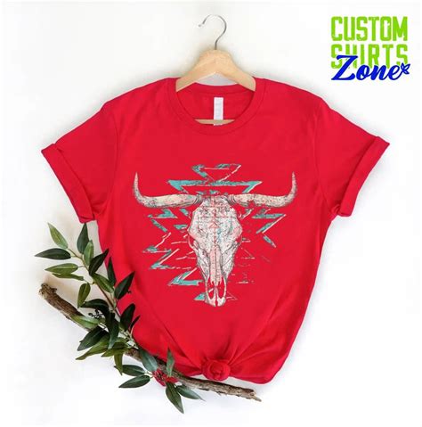 Boho Cow Skull Shirt Western Graphic Tee Bull Skull Shirt Etsy