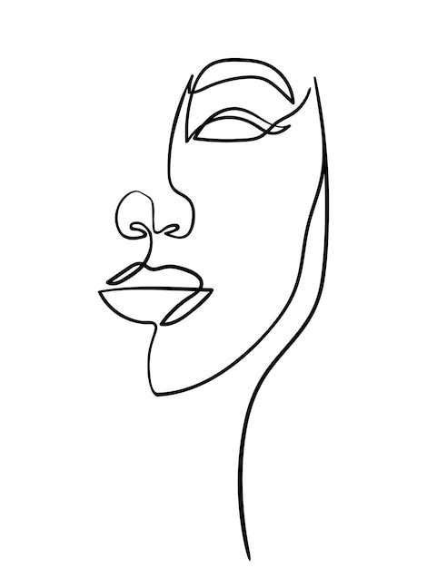 Cara De Dibujo De Una Línea Retrato De Mujer Abstracto Arte Minimalista