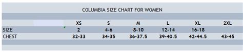 Columbia Shirts Size Chart Stitch Logo Uniforms