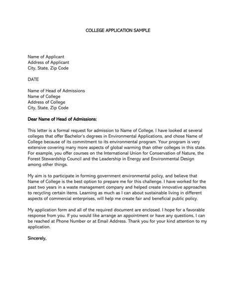 Free College Admission Application Letter Templates