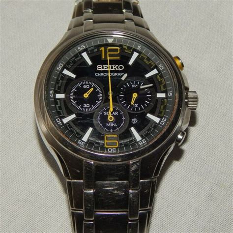 Seiko Solar 45mm Chronograph Stainless Steel Mens Watch V175 0dg0 Watchcharts