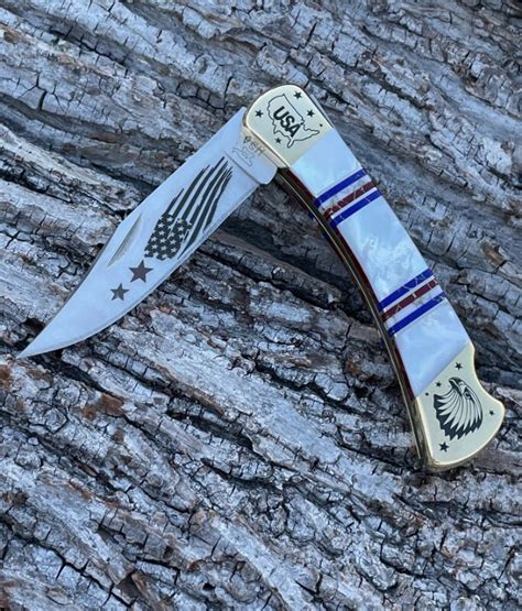 Buck 110 Brian Yellowhorse Custom Mother Of Pearl Eagle Folding Hunter