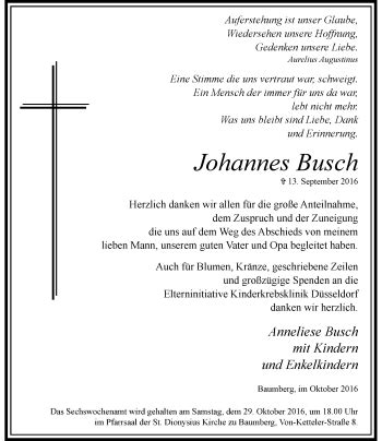 Alle Traueranzeigen F R Johannes Busch Trauer Rp Online De