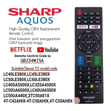 Sharp Gb Wjsa Smart Flat Panel Led Tv Remote Control With Netflix