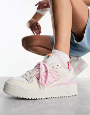 Adidas Originals Forum Bold Stripe Trainers In Cream And Pink ASOS