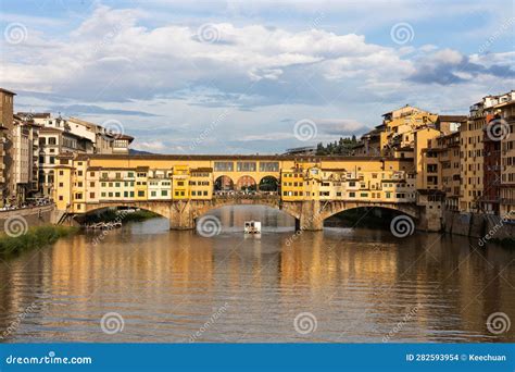 Evening Sun Over Ponte Vecchio The Historic Old Bridge Over Arno River