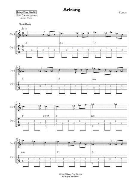 Rainy Day Studio Arirang Guitar Duet Guitar Tab In C Major