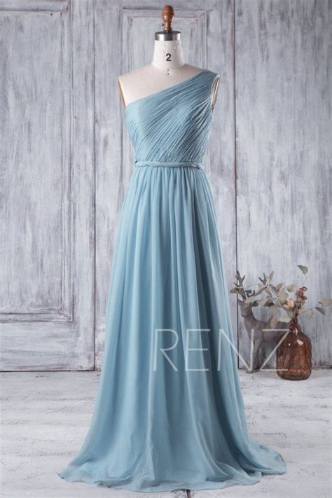 Bridesmaid Dress Dusty Blue Chiffon Dresswedding Dresslong Dusty Blue