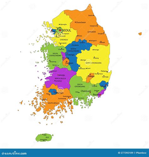 Colorido Mapa Político De Corea Del Sur Con Capas Claramente Separadas