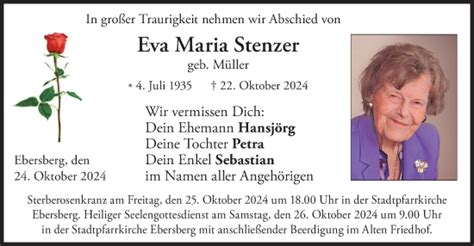 Traueranzeigen Von Eva Maria Stenzer Trauer Merkur De