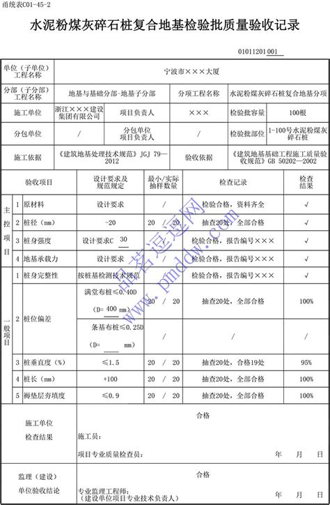 01011201水泥粉煤灰碎石桩复合地基检验批质量验收记录品茗逗逗网品茗施工软件服务平台