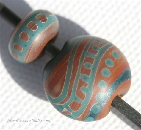 Satin Caramel And Teal Borosilicate Glass Bead Pair