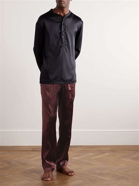 Tom Ford Velvet Trimmed Stretch Silk Satin Pyjama Trousers For Men Mr