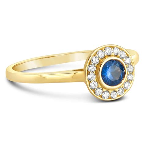 Yellow Gold Sapphire Diamond Halo Ring Edwards And Davies Jewellers