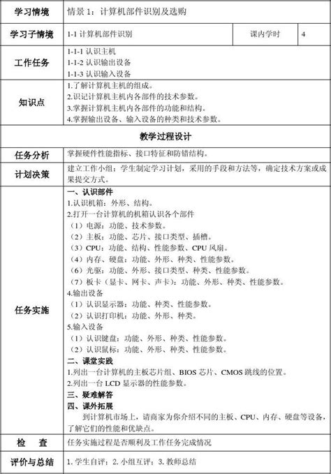 计算机组装维护与规范教案word文档在线阅读与下载免费文档