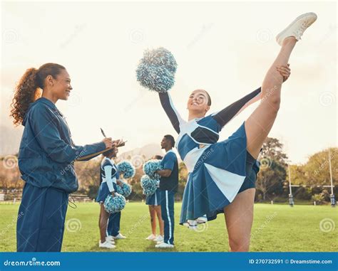 Cheerleader Team Coach And Sports Outdoor For Fitness Training And