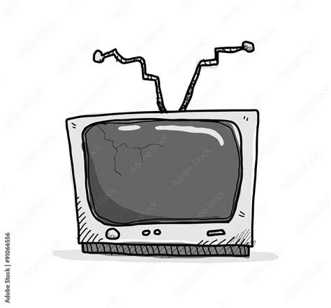 Broken TV, a hand drawn vector illustration of an old, broken TV. Stock ...