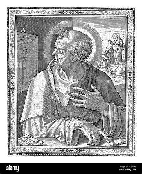 Saint Benedict Founder Of The Order Of The Benedictines Looks Over