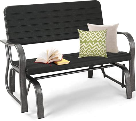 Tangkula Outdoor Glider Bench Porch Glider Loveseat Swing Bench With W