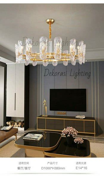 Jual Lampu Gantung Gold Kaca Kristal Modern Mewah Hias Ruang Tamu L