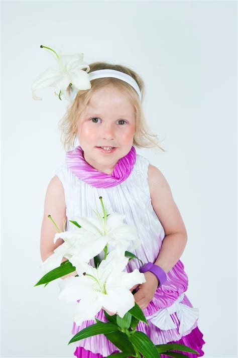 Beautiful Girl With A Lily Flower Stock Photo Image Of Girl Portrait